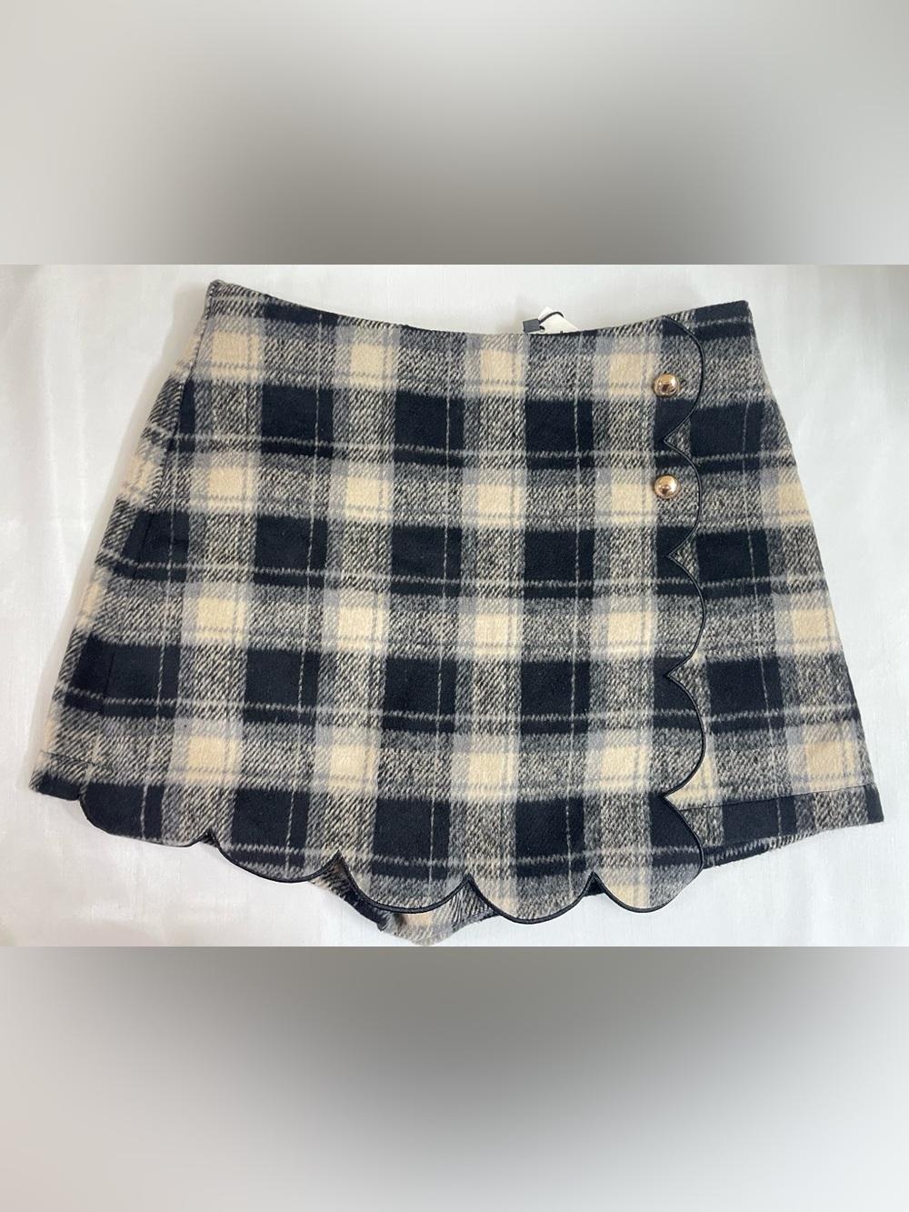 Commense Women’s Checkered Scallop Trim Skirt/skort black/grey/cream Size M - Picture 7 of 16